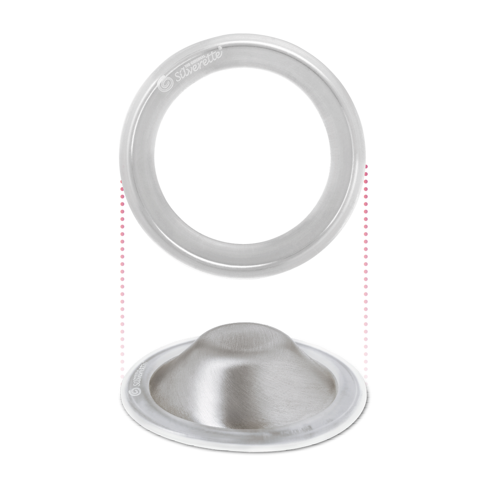 One Silverette silver nursing cup shown with its O-Feel silicone ring