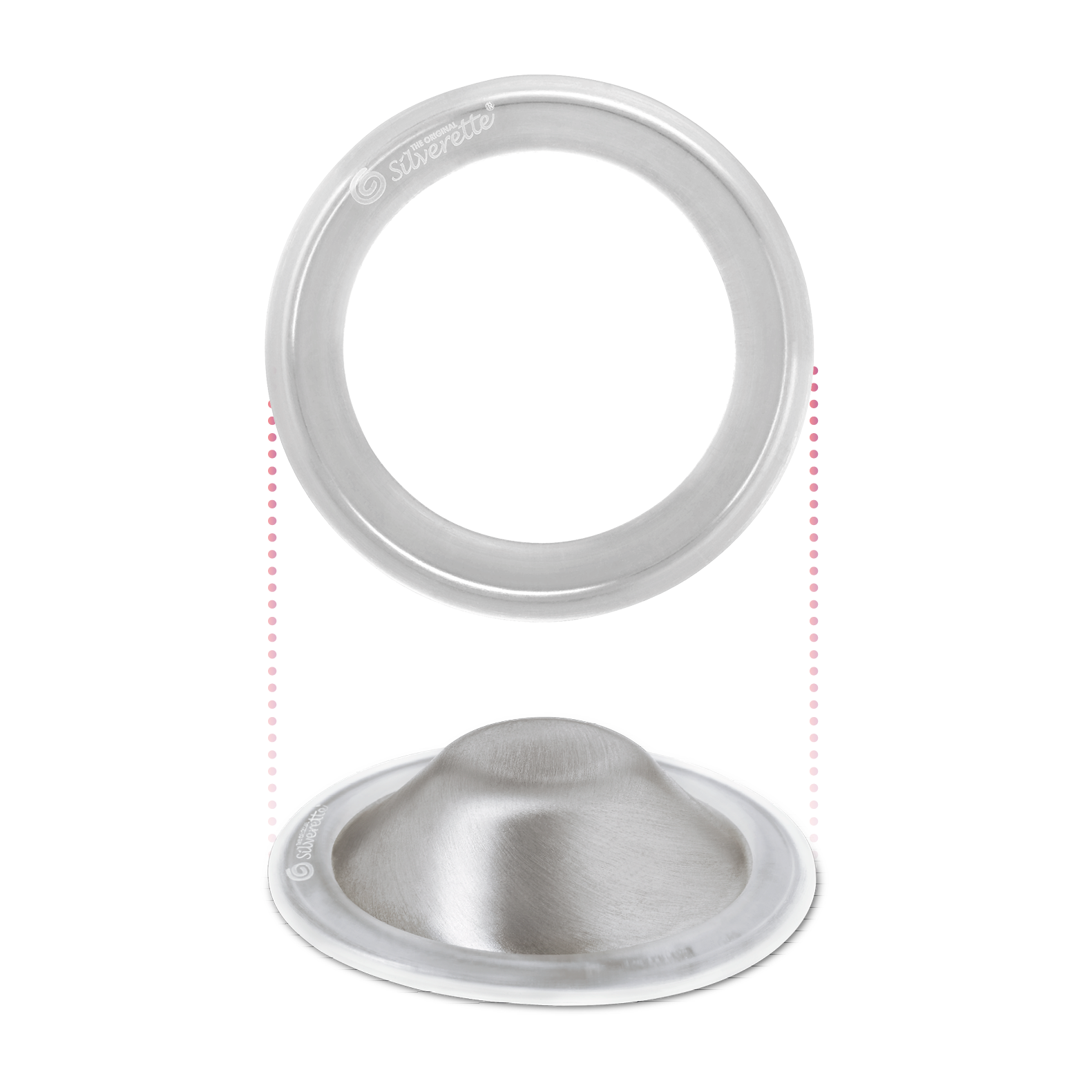 One Silverette silver nursing cup shown with its O-Feel silicone ring